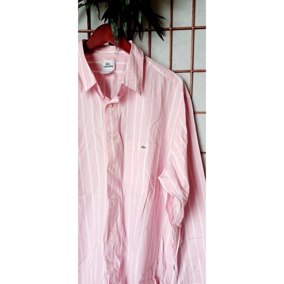 Lacoste Men's Pink/White Striped Button-Down Shirt - Picture 7 of 16